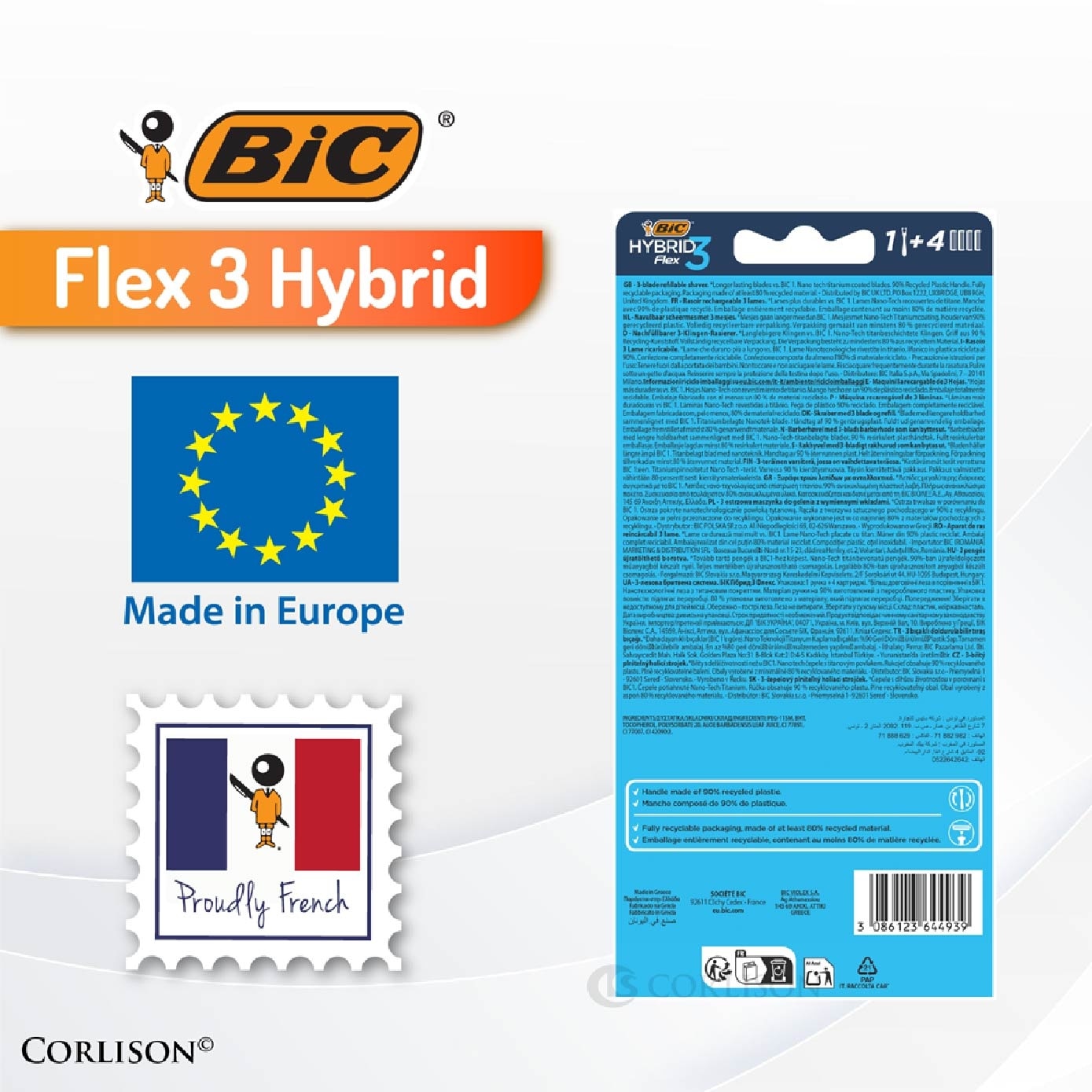 Flex 3 Hybrid Disposable Shaver consists Handle 1s + Nano Tech Blade 4s