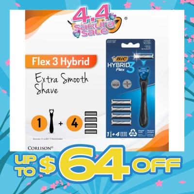 BIC - Flex 3 Hybrid Disposable Shaver consists Handle 1s + Nano Tech Blade 4s