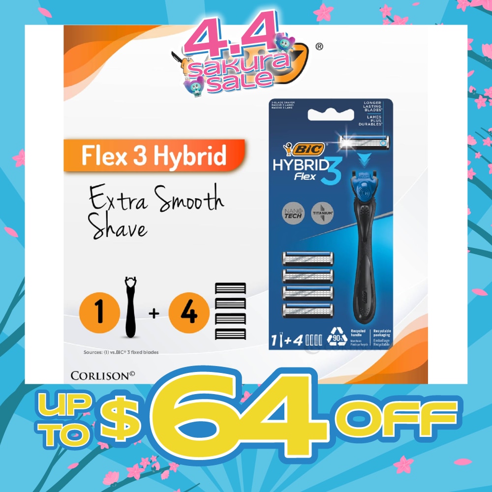 Flex 3 Hybrid Disposable Shaver consists Handle 1s + Nano Tech Blade 4s