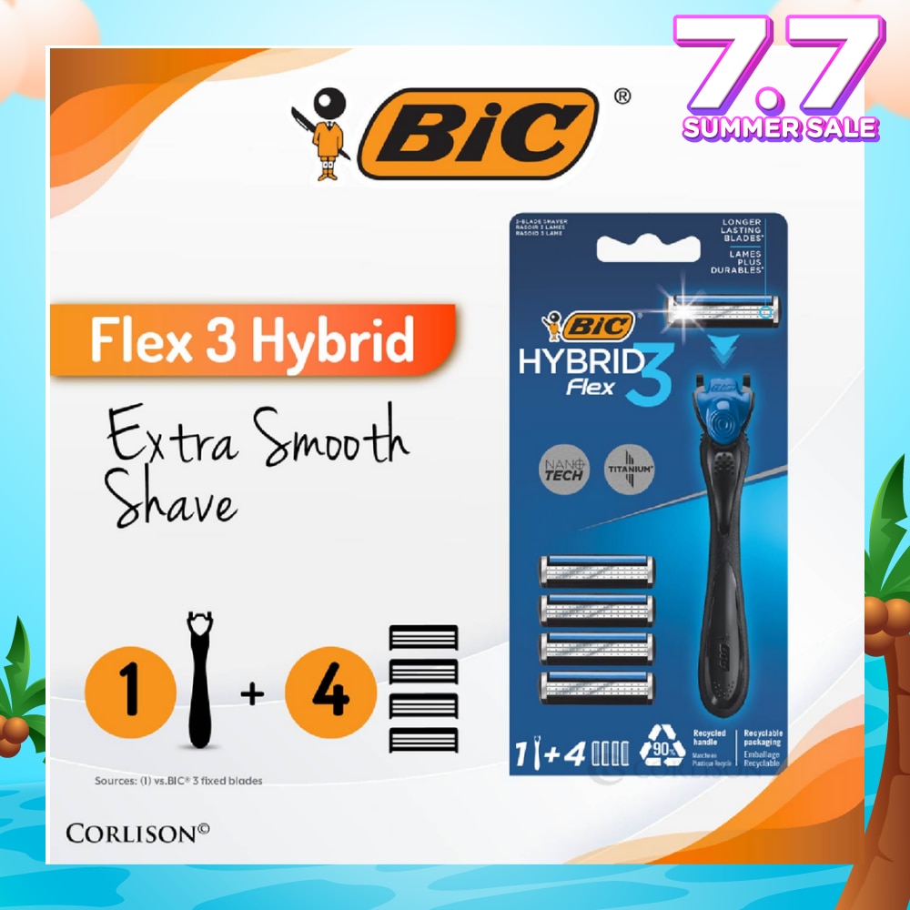 Flex 3 Hybrid Disposable Shaver consists Handle 1s + Nano Tech Blade 4s