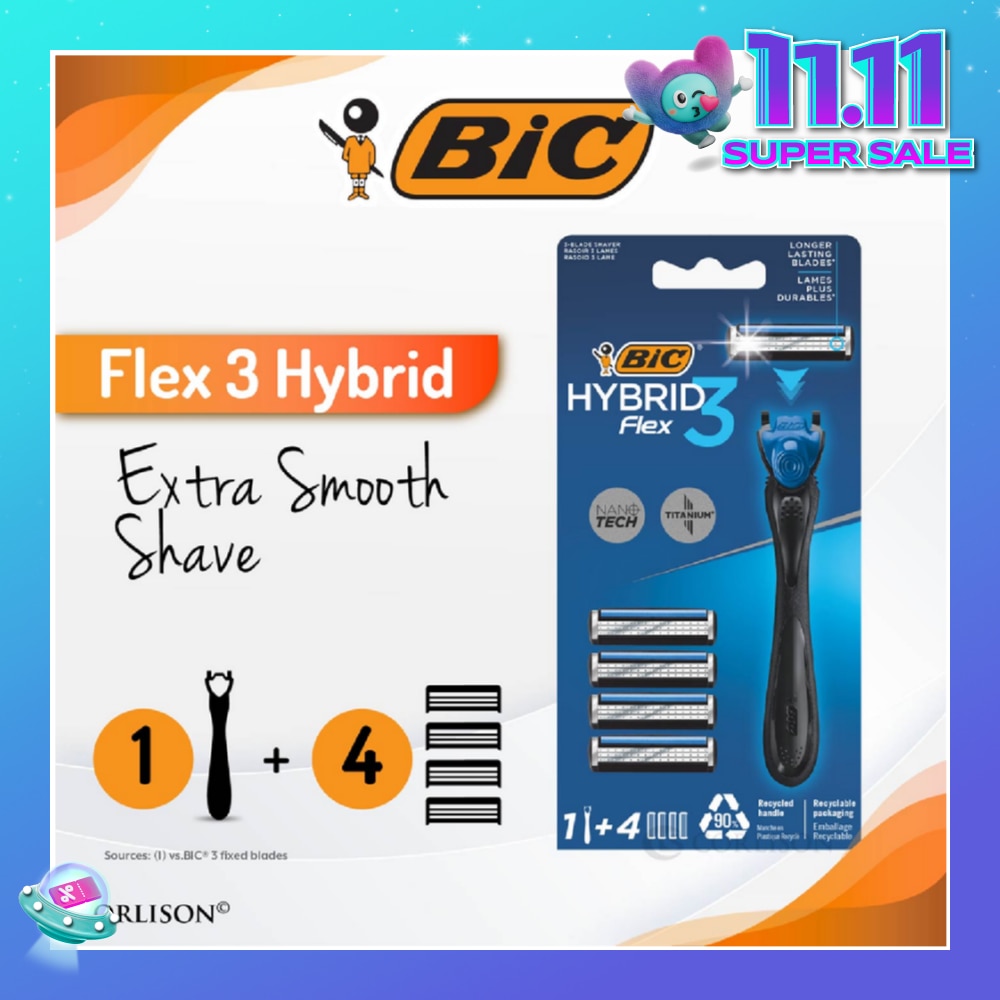 Flex 3 Hybrid Disposable Shaver consists Handle 1s + Nano Tech Blade 4s