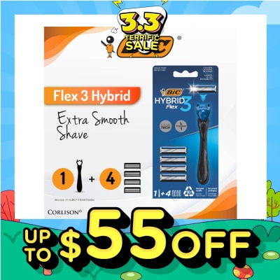 BIC Flex 3 Hybrid Disposable Shaver consists Handle 1s + Nano Tech Blade 4s