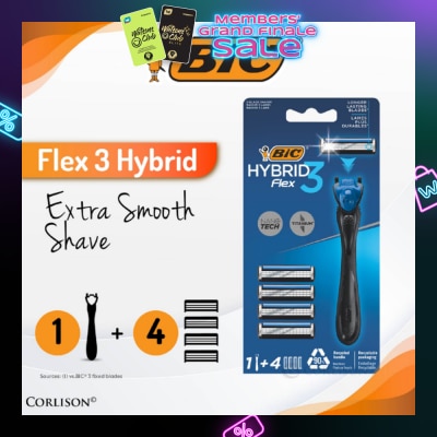 BIC Flex 3 Hybrid Disposable Shaver consists Handle 1s + Nano Tech Blade 4s