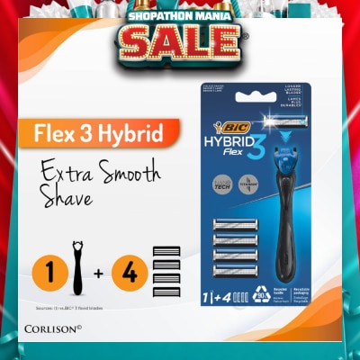 BIC - Flex 3 Hybrid Disposable Shaver consists Handle 1s + Nano Tech Blade 4s
