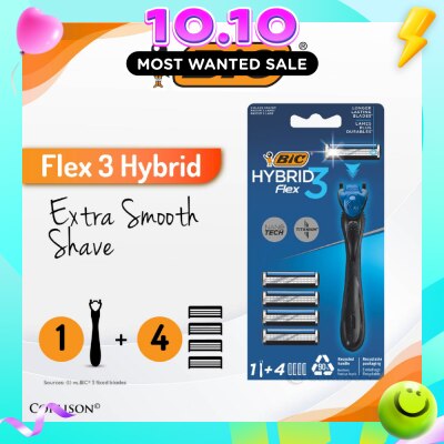 BIC Flex 3 Hybrid Disposable Shaver consists Handle 1s + Nano Tech Blade 4s image