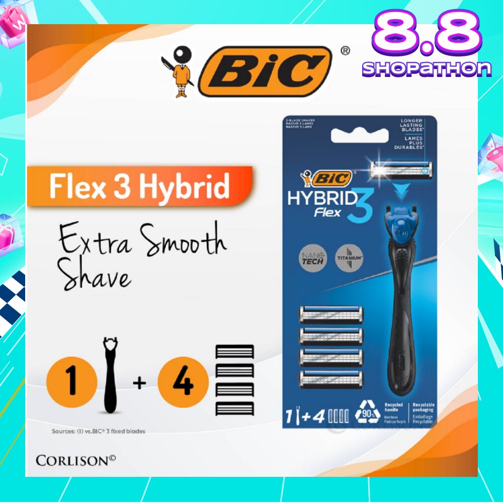 Flex 3 Hybrid Disposable Shaver consists Handle 1s + Nano Tech Blade 4s
