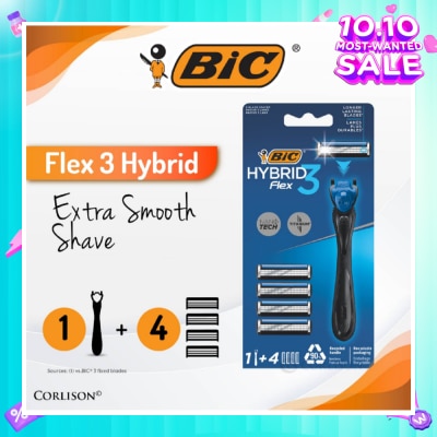 BIC Flex 3 Hybrid Disposable Shaver consists Handle 1s + Nano Tech Blade 4s