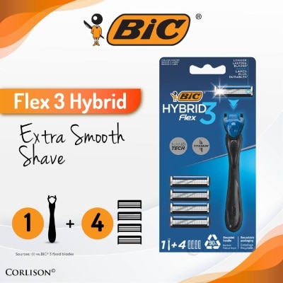 BIC Flex 3 Hybrid Disposable Shaver consists Handle 1s + Nano Tech Blade 4s