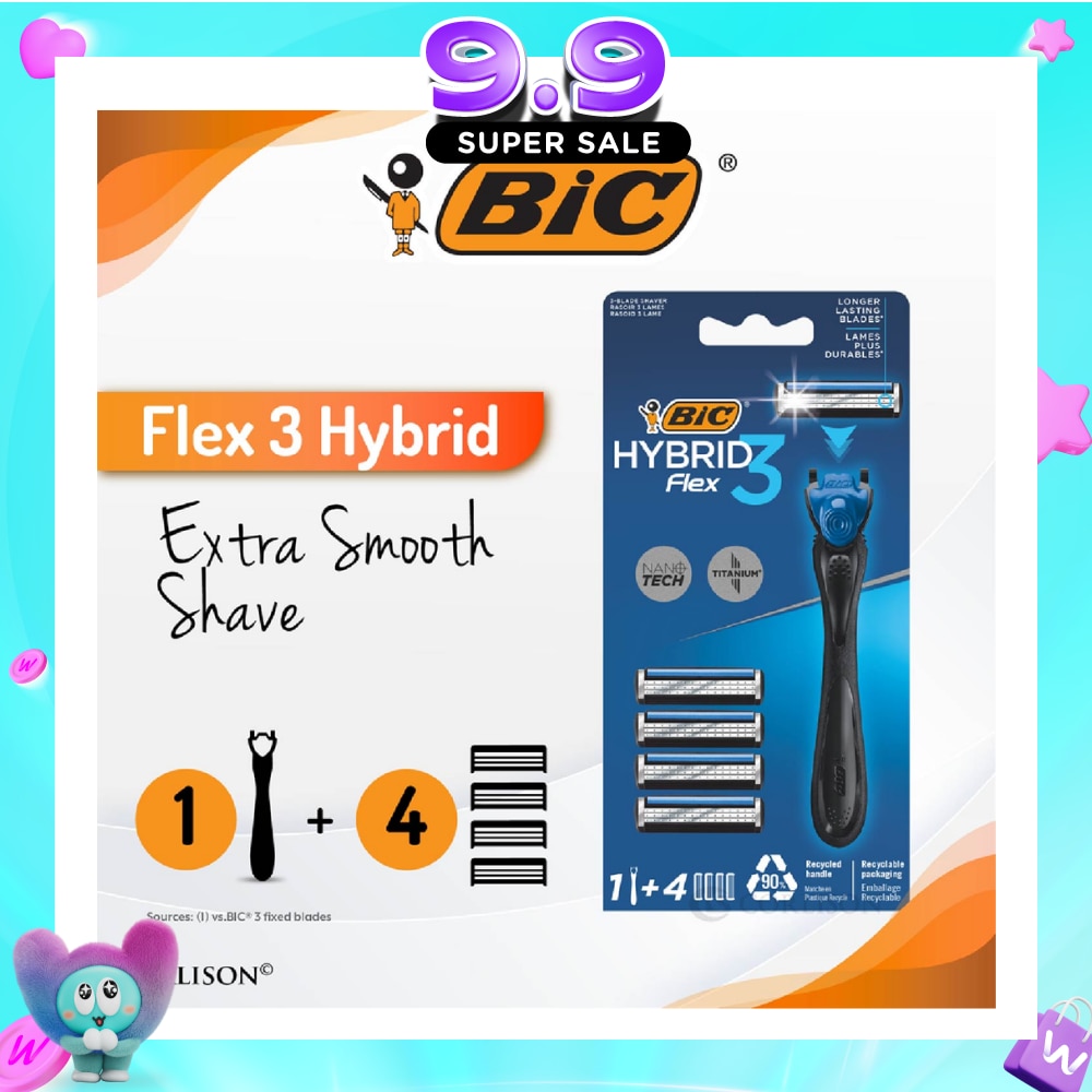 Flex 3 Hybrid Disposable Shaver consists Handle 1s + Nano Tech Blade 4s image