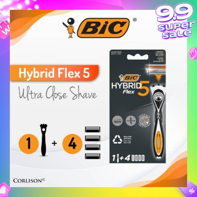BIC Hybrid Flex 5 Disposable Shaver consists Handle 1s + Nano Tech Blade 5s