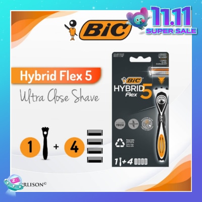 BIC Hybrid Flex 5 Disposable Shaver consists Handle 1s + Nano Tech Blade 5s