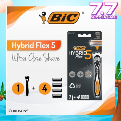 BIC Hybrid Flex 5 Disposable Shaver consists Handle 1s + Nano Tech Blade 5s