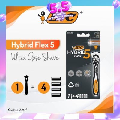 BIC - Hybrid Flex 5 Disposable Shaver consists Handle 1s + Nano Tech Blade 5s