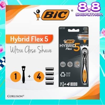 BIC Hybrid Flex 5 Disposable Shaver consists Handle 1s + Nano Tech Blade 5s
