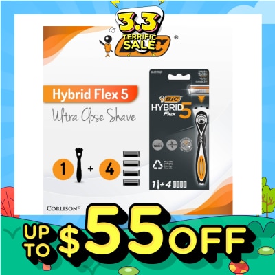 BIC Hybrid Flex 5 Disposable Shaver consists Handle 1s + Nano Tech Blade 5s