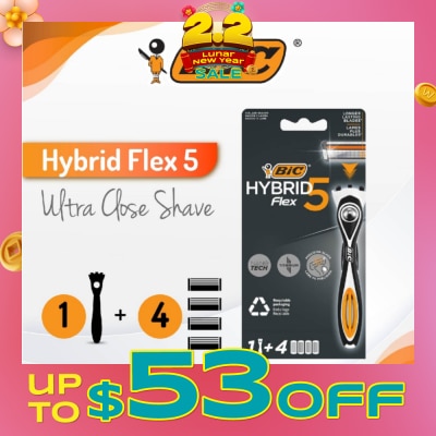 BIC Hybrid Flex 5 Disposable Shaver consists Handle 1s + Nano Tech Blade 5s