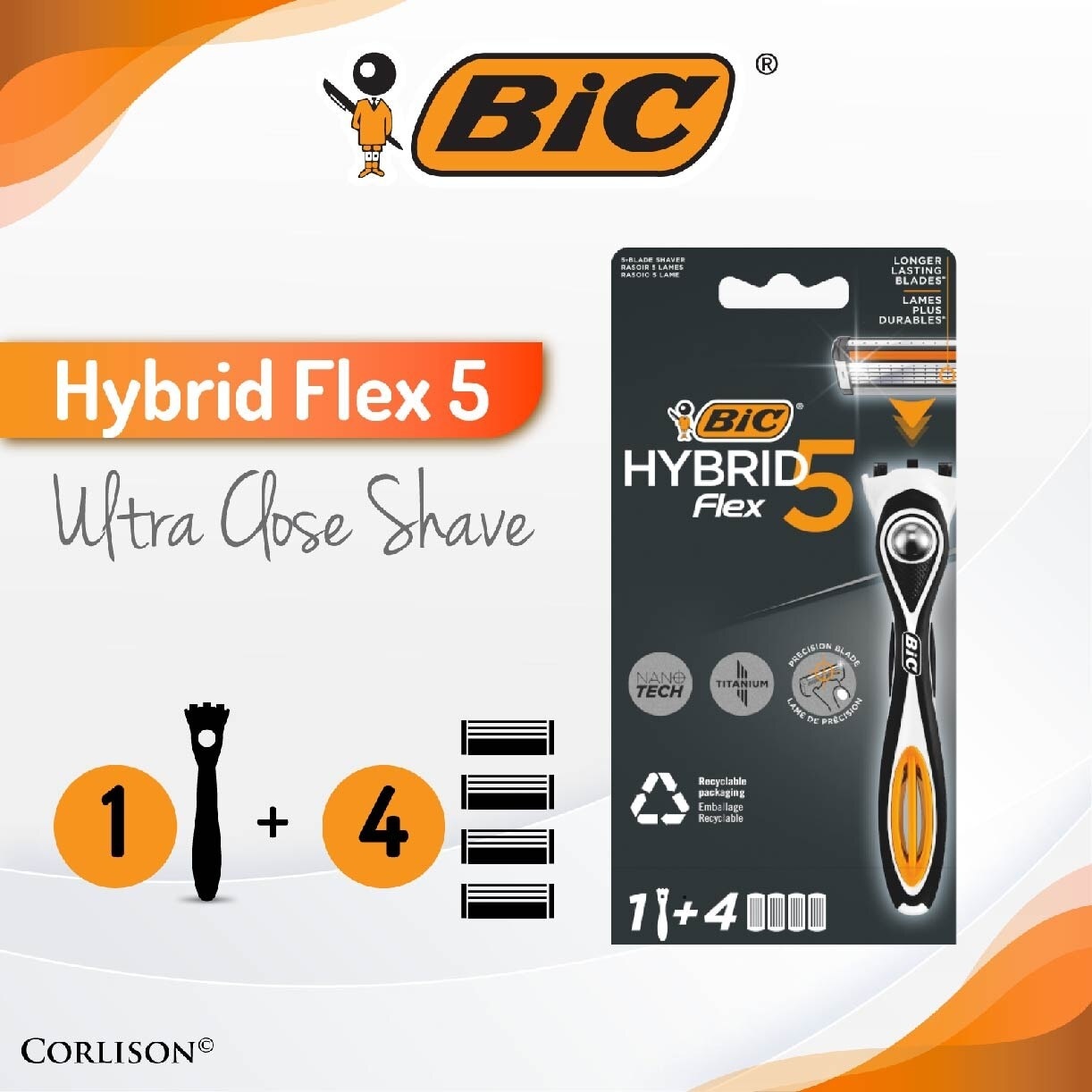 Hybrid Flex 5 Disposable Shaver consists Handle 1s + Nano Tech Blade 5s