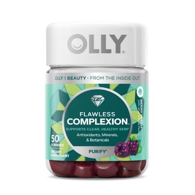 OLLY Flawless Complexion Chewable Gummy Supplement (With Antioxidants + Minerals + Botanicals, For Hair, Skin) 25 Day Supply 50s