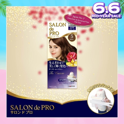 SALON DE PRO One-Push The Cream Grey Coverage Hair Color #5 Brown (Odourless & Ammonia-Free) 1s