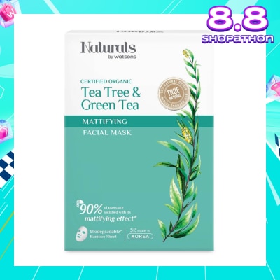 NATURALS BY WATSONS Certified Organic Tea Tree & Green Tea Mattifying Facial Mask 25ml x 5s