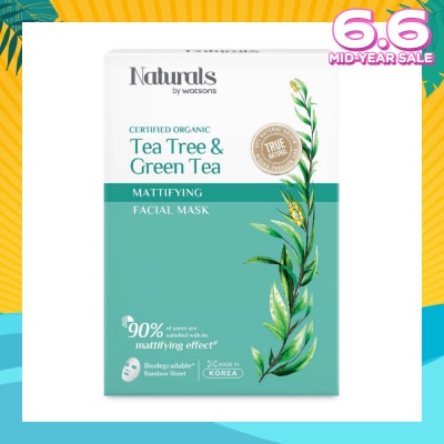 NATURALS BY WATSONS Certified Organic Tea Tree & Green Tea Mattifying Facial Mask 25ml x 5s