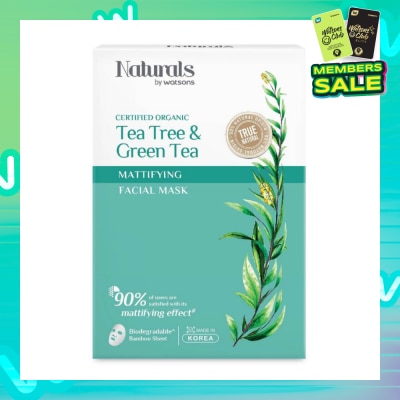 NATURALS BY WATSONS Certified Organic Tea Tree & Green Tea Mattifying Facial Mask 25ml x 5s