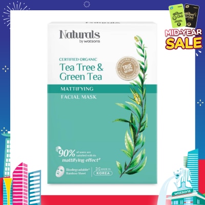 NATURALS BY WATSONS Certified Organic Tea Tree & Green Tea Mattifying Facial Mask 25ml x 5s