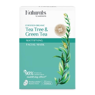 NATURALS BY WATSONS Certified Organic Tea Tree & Green Tea Mattifying Facial Mask 25ml x 5s