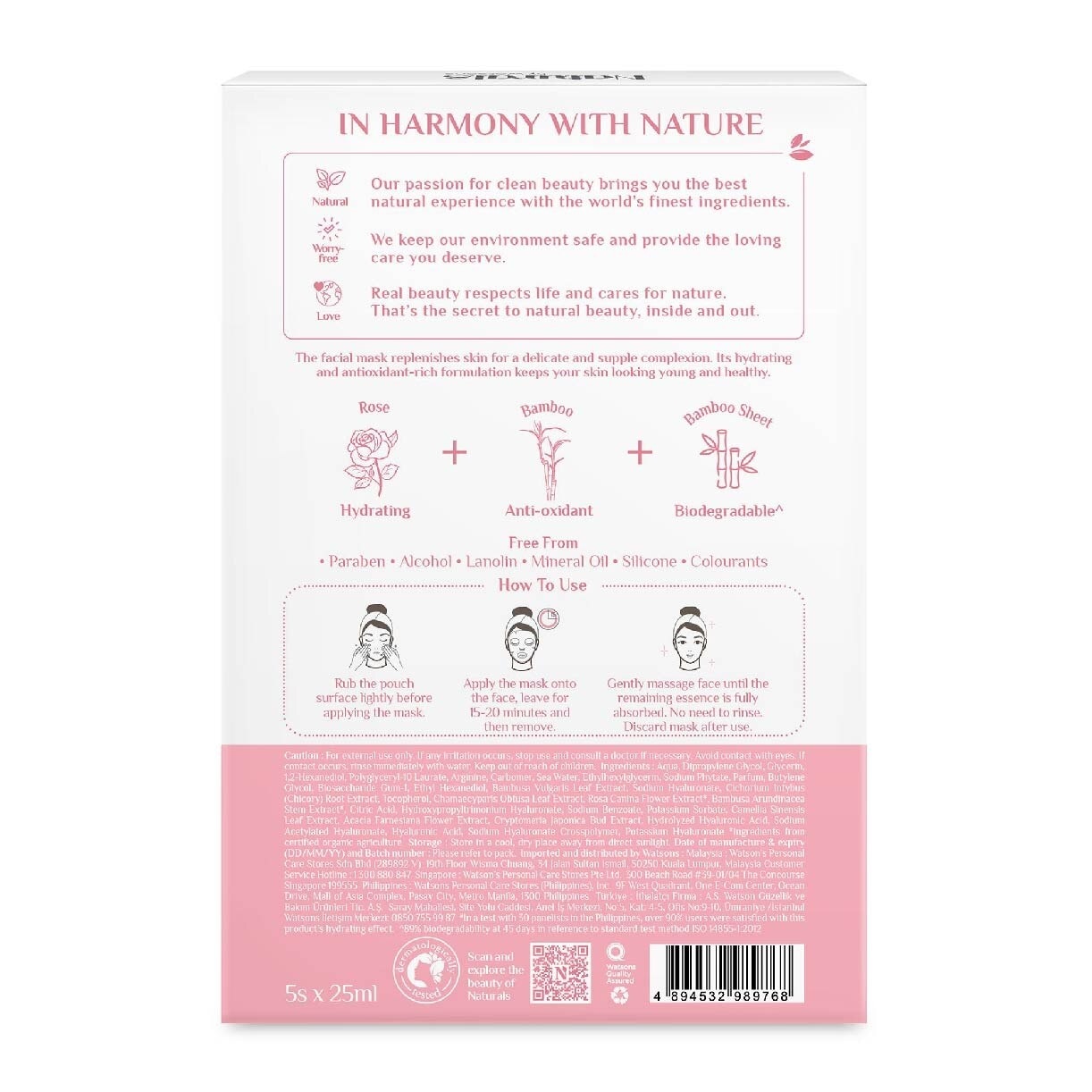 Certified Organic Rose & Bamboo Hydrating Facial Mask 25ml x 5s