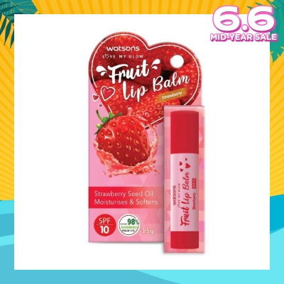 WATSONS Fruit Lip Balm Strawberry Spf10 (Strawberry Seed Oil, Moisturises And Softens) 3.5g