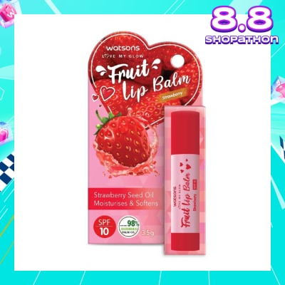 WATSONS Fruit Lip Balm Strawberry Spf10 (Strawberry Seed Oil, Moisturises And Softens) 3.5g