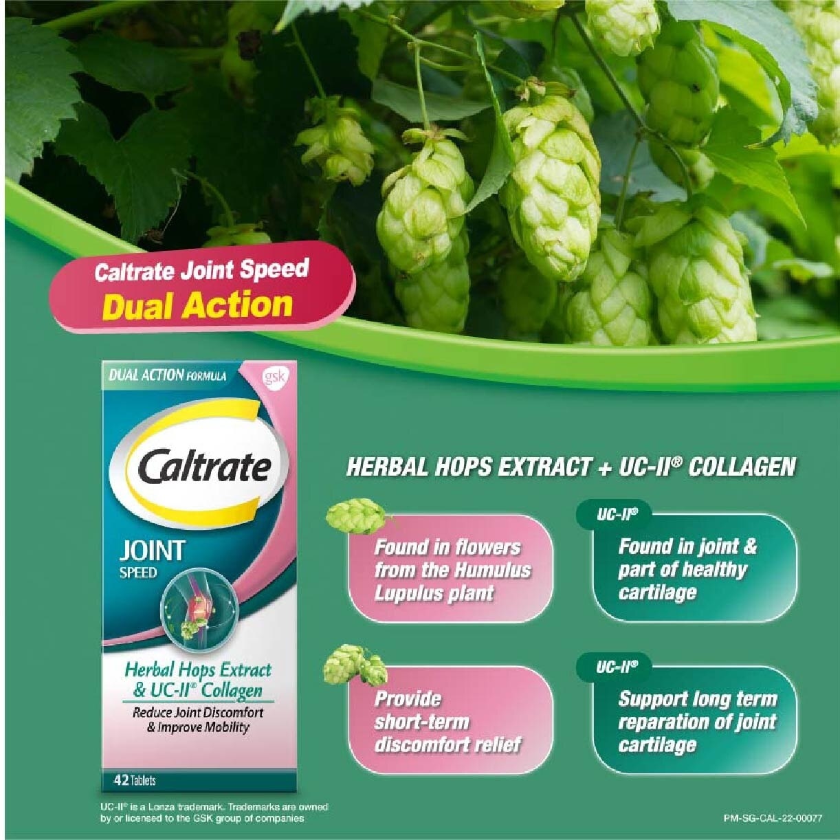 Caltrate Joint Speed Dual Action with Herbal Hops Extract & UC-II® Collagen 42s