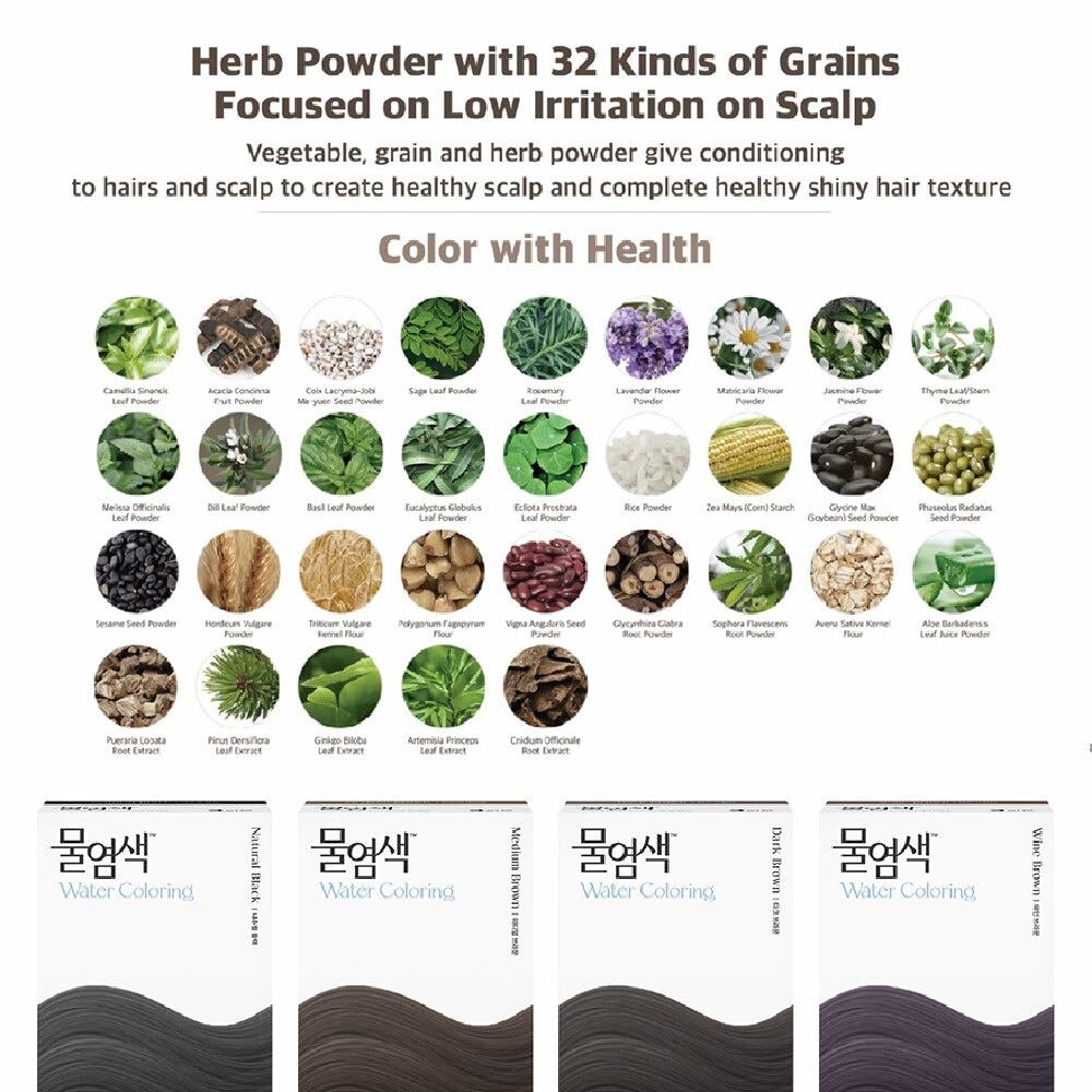 Herbal Water Permanent Colour Dark Brown (No Ammonia + For Grey Hair Coverage) 10g x 3s