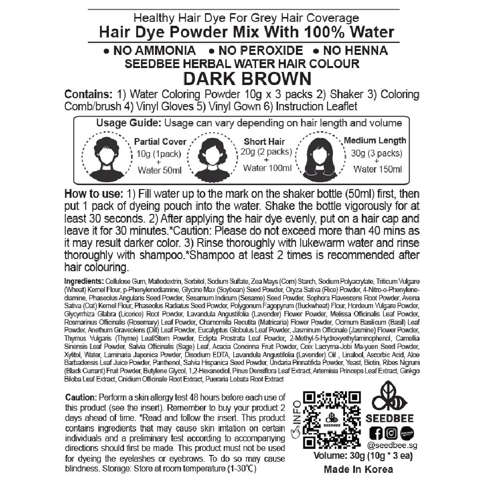 Herbal Water Permanent Colour Dark Brown (No Ammonia + For Grey Hair Coverage) 10g x 3s