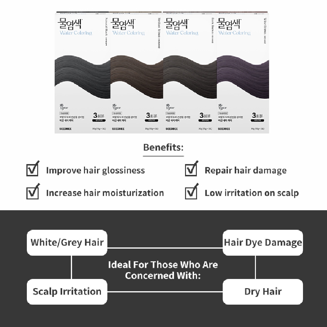 Herbal Water Permanent Colour Wine Brown (No Ammonia + For Grey Hair Coverage) 10g x 3s