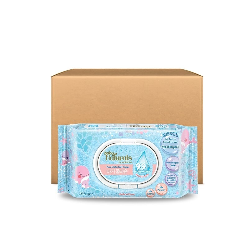 Baby Naturals Pure Water Soft Wipes (99% Pure Water + Mild & Safe) 80s x 20packs