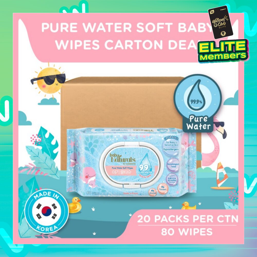 Baby Naturals Pure Water Soft Wipes (99% Pure Water + Mild & Safe) 80s x 20packs