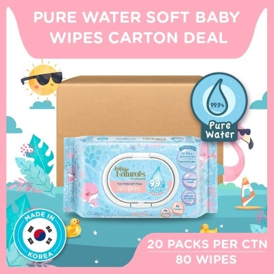 WATSONS Baby Naturals Pure Water Soft Wipes (99% Pure Water + Mild & Safe) 80s x 20packs