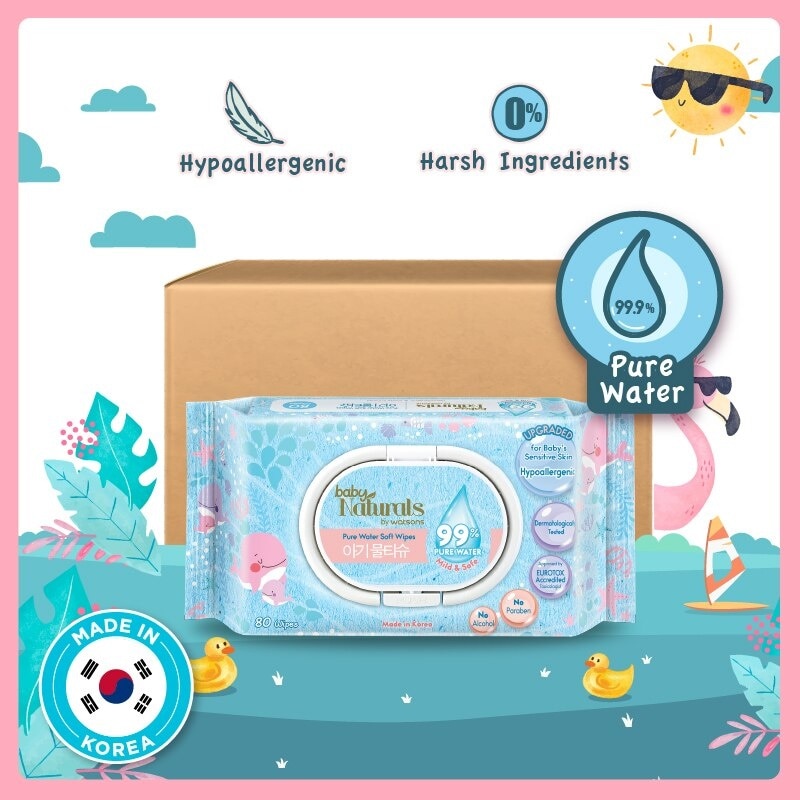 Baby Naturals Pure Water Soft Wipes (99% Pure Water + Mild & Safe) 80s x 20packs