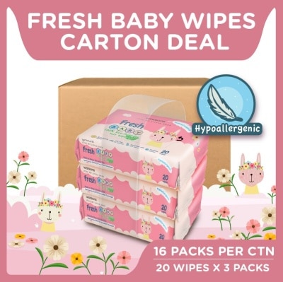 WATSONS Watsons Hypoallergenic Fresh Baby Wipes 20s x 3 x 16 packs(For Sensitive Skin)