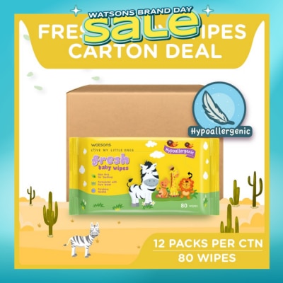WATSONS - Watsons Hypoallergenic Fresh Baby Wipes 80s x 12 packs (For Sensitive Skin)