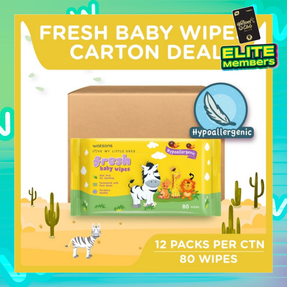 Watsons Hypoallergenic Fresh Baby Wipes 80s x 12 packs (For Sensitive Skin)
