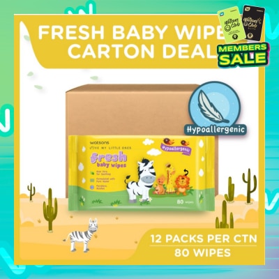 WATSONS Watsons Hypoallergenic Fresh Baby Wipes 80s x 12 packs (For Sensitive Skin)