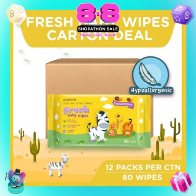 WATSONS - Hypoallergenic Fresh Baby Wipes 80s x 12 packs (For Sensitive Skin)