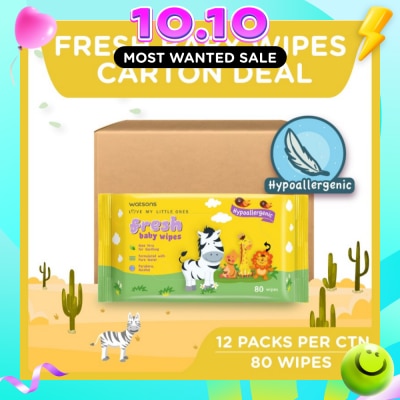 WATSONS Hypoallergenic Fresh Baby Wipes 80s x 12 packs (For Sensitive Skin) image