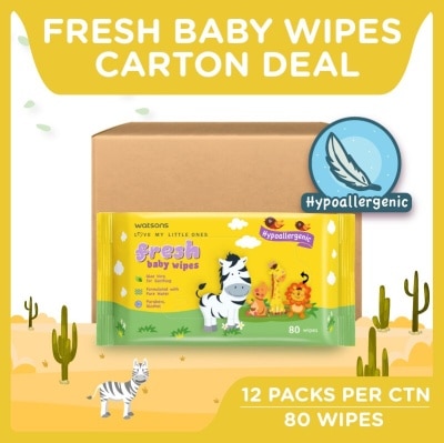 WATSONS Watsons Hypoallergenic Fresh Baby Wipes 80s x 12 packs (For Sensitive Skin)