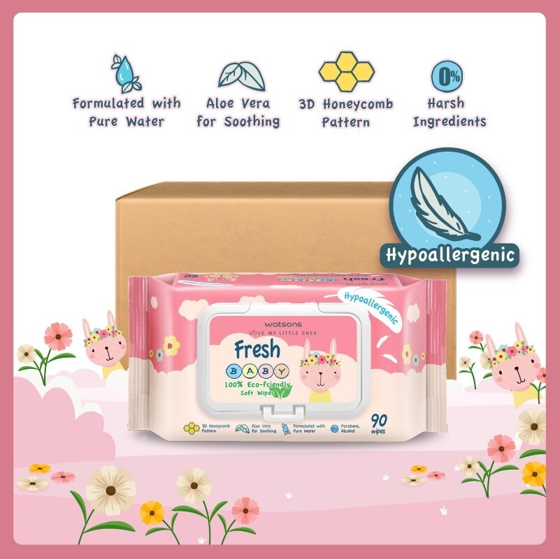 Watsons Hypoallergenic Fresh Baby Wipes 90s x 12 packs (For Sensitive Skin)