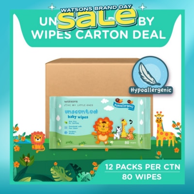 WATSONS - Unscented Baby Wipes Hypoallergenic (Made For Baby's Sensitive Skin + Approved By Eurotox Accredited Toxicologist) 80s X 12 Packs (per carton)