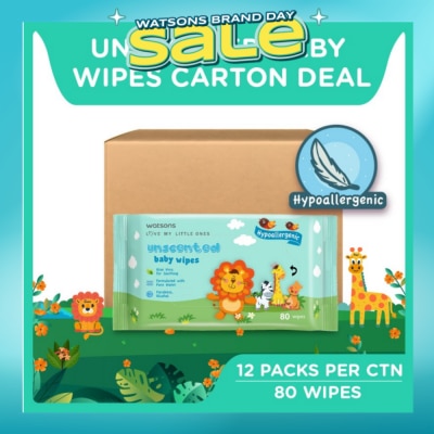 WATSONS - Unscented Baby Wipes Hypoallergenic (Made For Baby's Sensitive Skin + Approved By Eurotox Accredited Toxicologist) 80s X 12 Packs (per carton)