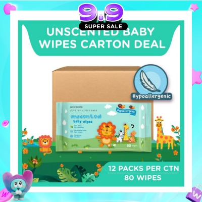WATSONS - Unscented Baby Wipes Hypoallergenic (Made For Baby's Sensitive Skin + Approved By Eurotox Accredited Toxicologist) 80s X 12 Packs (per carton) image